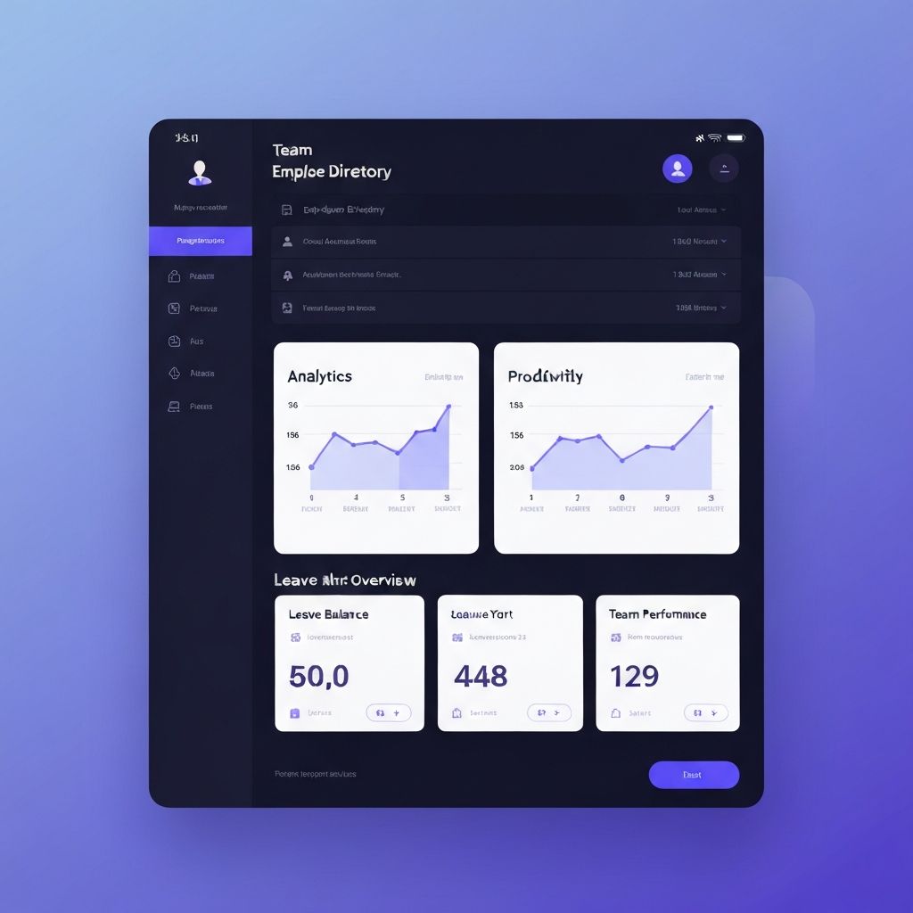 Booming App admin dashboard with employee directory and analytics