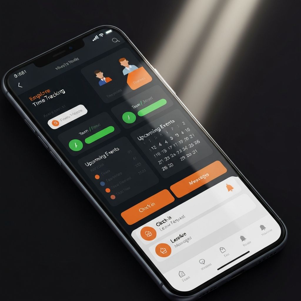 Booming App mobile dashboard showing time tracking and team overview